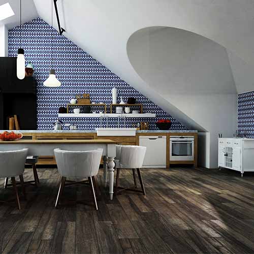 Amazonia Oiba Brown WoodLook Tile Plank In Kitchen